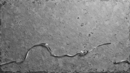 Elegant silver ribbon on textured gray stone with scratches for rustic charm