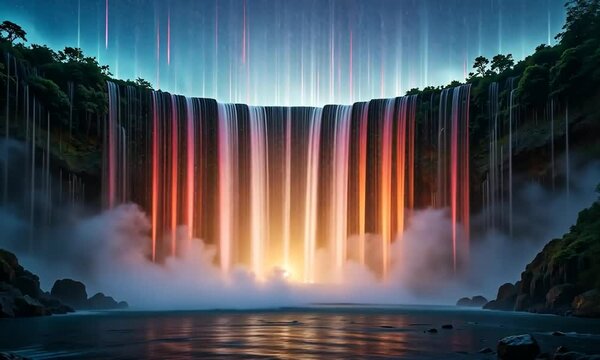 Binary  with color waterfalls Waterfall cascading across.