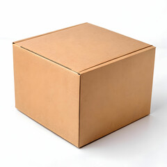 A simple, plain cardboard box used for delivery, designed for packaging