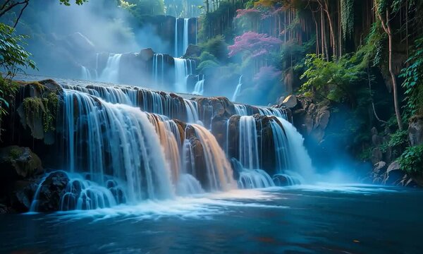 Binary  with color waterfalls Waterfall cascading across.