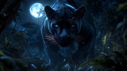 "A Black Panther Silently Prowling Through a Moonlit Jungle"