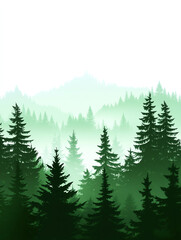 Fototapeta premium A serene forest landscape with tall evergreen trees shrouded in soft mist, creating a peaceful and ethereal atmosphere.