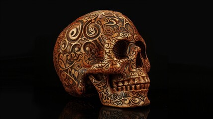 Obraz premium Intricately Detailed Skull Adorned with Mysterious Patterns and Symbols