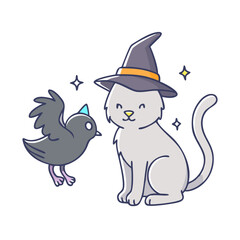 witch s familiar cat or raven icon, witch s familiar cat or raven vector.