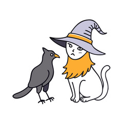 witch s familiar cat or raven icon, witch s familiar cat or raven vector.