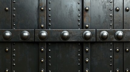 Fototapeta premium Dark Metal Door With Decorative Rivets And Studs