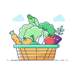 fresh produce basket vector icon, fresh produce basket vector illustration - simple illustration of fresh produce basket, perfect for logos and icons fresh produce basket