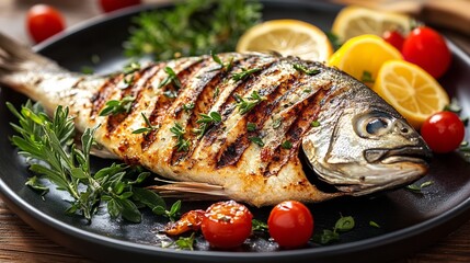 Grilled sea bream  fish with herbs