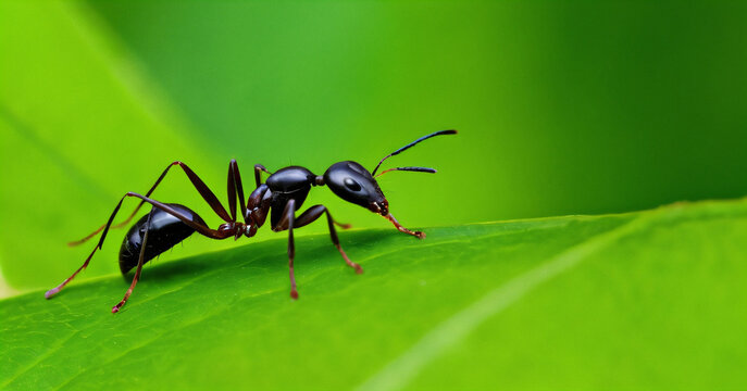 Micro photography of Black ants on green leaf, Mahe Seychelles