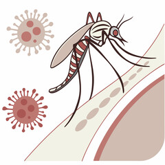 illustration of Zica virus aedes aegypti mosquito on human skin - Dengue, Chikungunya, Mayaro, Yellow fever