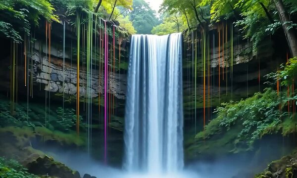 Binary  with color waterfalls Waterfall cascading across.