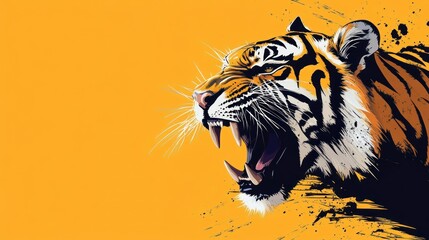 Fototapeta premium Angry tiger head background wallpaper with open mouth sharp fangs AI generated image