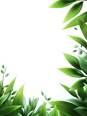 Fototapeta premium A vibrant collection of green leaves framing a white background, perfect for nature themes and eco-friendly designs.