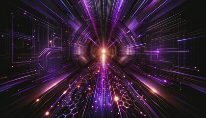 Abstract capturing the essence of modern technology and the thrilling sensation of soaring through a digitally constructed tunnel