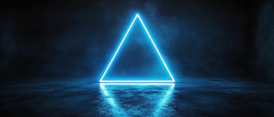 Glowing blue neon triangle frame on a dark background with smoke.