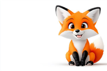 Obraz premium Cute Cartoon Fox Sitting Happily With a Joyful Expression in a Whimsical Forest Setting During a Sunny Day