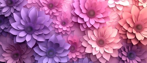 Closeup of delicate paper flowers in purple, pink, and magenta shades.