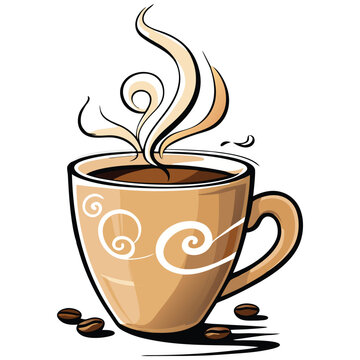 steaming coffee cup brown swirls clip art preview