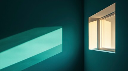 Sunlight Stream Illuminating Teal Room Interior with Modern Window
