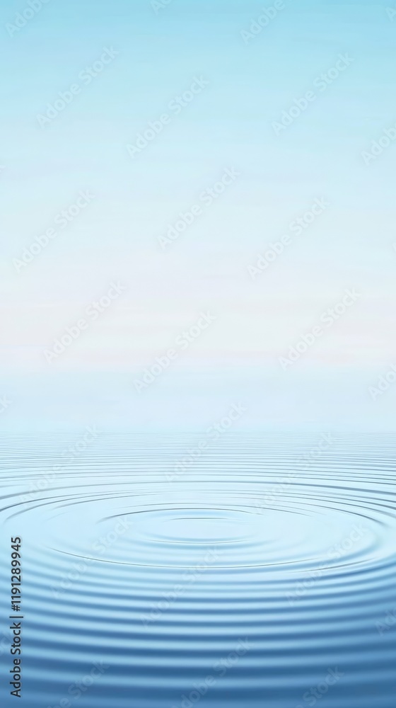 Poster gentle ripples expanding outwards from the center of a calm blue water surface, creating a mesmerizi