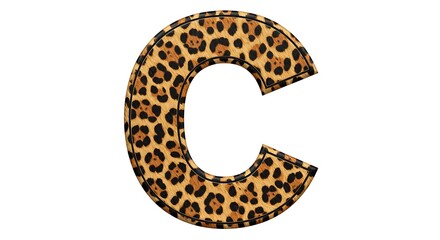Realistic Leopard Print Letter 'C' on White Background with Clipping Path