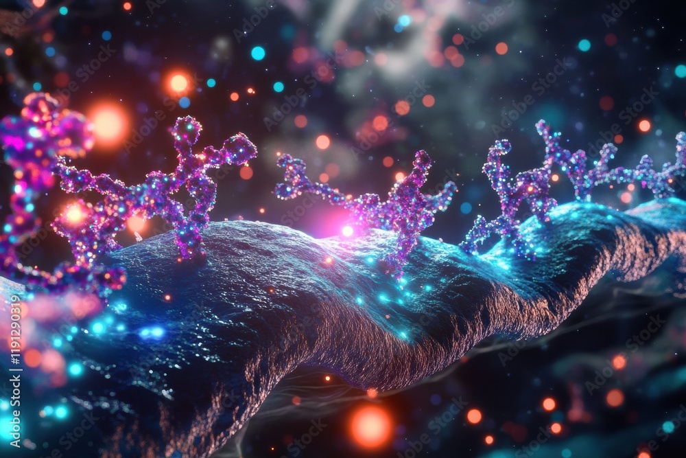 Poster viruses invading cells and interacting with cellular structures under microscopic view. generative a