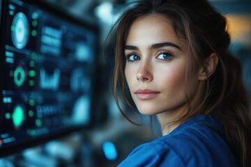 Naklejka premium Nurse Monitoring Patient Vitals in Hospital Setting with Technology