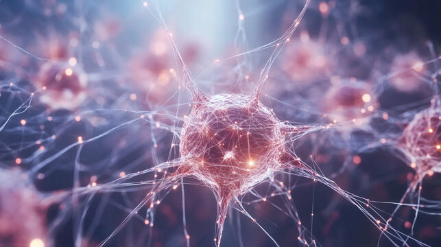 Estructuras neuronales conectadas en un fondo azul brillante
