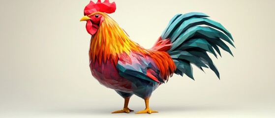 Fototapeta premium A colorful rooster with a vibrant, polygonal design.