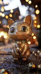 Lucky cat figurine asian market digital artwork vibrant lights close-up fortune symbolism