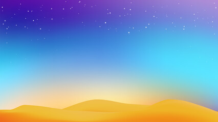 Sunrise desert landscape with sand dunes for banner or background realistic cartoon of nature