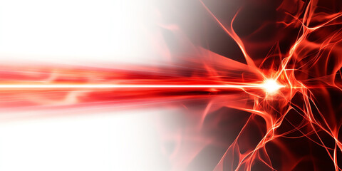 Dynamic abstract image featuring energetic red laser beams and vibrant light effects, perfect for tech and innovation themes.