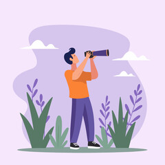 Man photographing nature in pastel colors, exploring beauty