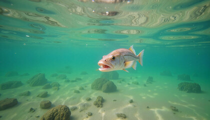 Fototapeta premium Underwater fish swimming in clear blue ocean