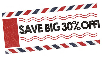 Save Big 30% Off Postal Style Banner with Retro Vibes