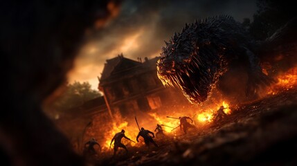 Epic Monster Attack: A Fiery Confrontation