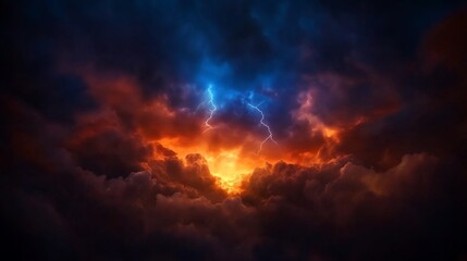 Fototapeta premium Fiery Stormy Sky with Lightning Bolts