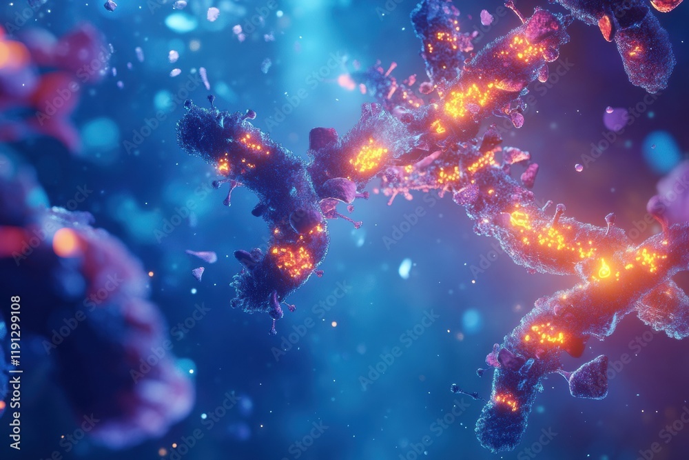 Leinwandbilder immune response in action with antibodies attacking glowing viruses in a vibrant microscopic environ