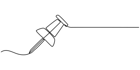 push pin icon, linear sign isolated on white background - editable vector illustration eps10, push pin continuous one line drawing, push pins in different angles. Illustration on transparent vector.