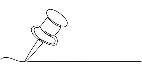push pin icon, linear sign isolated on white background - editable vector illustration eps10, push pin continuous one line drawing, push pins in different angles. Illustration on transparent vector.