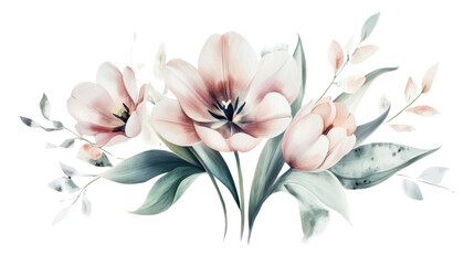 Naklejka premium Bouquet of flowers painted with watercolor transparent background