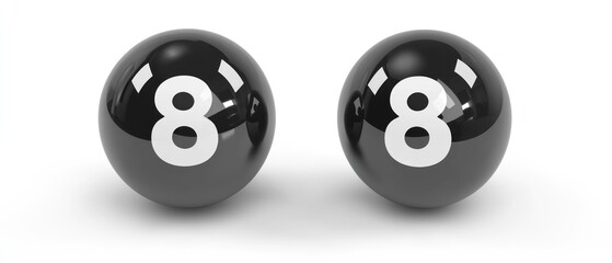 Two black billiard balls with the number 8 printed in white on each.