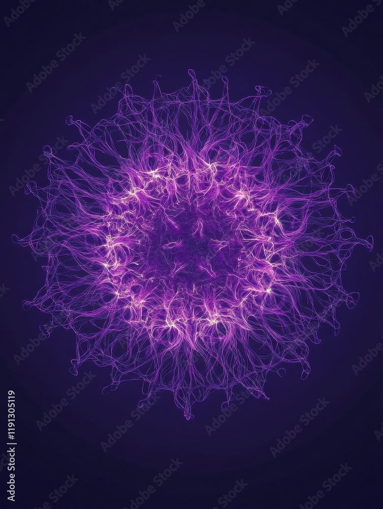 Aufkleber illustration of a simple and clean virus model with bright colors on a dark background. generative a