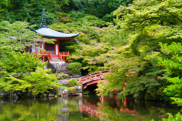 The Bentendo and the pond of Daigo-Ji temple. Kyoto Japan 