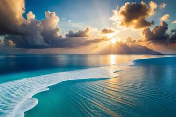 Tropical island beach. Palm trees destination landscape. Tranquil sea, vacation seascape, summer relax travel