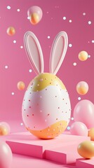 Fototapeta premium Easter Egg with Bunny Ears on Pink Background