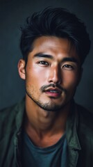Fototapeta premium Portrait of a Young Asian Man with Intense Gaze