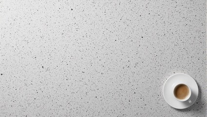 Elegant terrazzo surface with white espresso cup and steam in soft light