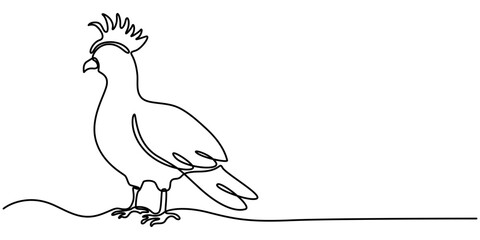 Victoria crown pigeon continuous one line drawing, Crowned dove. A blue pigeon with a fan on its head, Victoria crown pigeon vector illustration white background, A detailed watercolor illustration. 