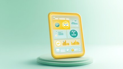Digital tax submission process, glowing futuristic screen with financial data, 3D illustration